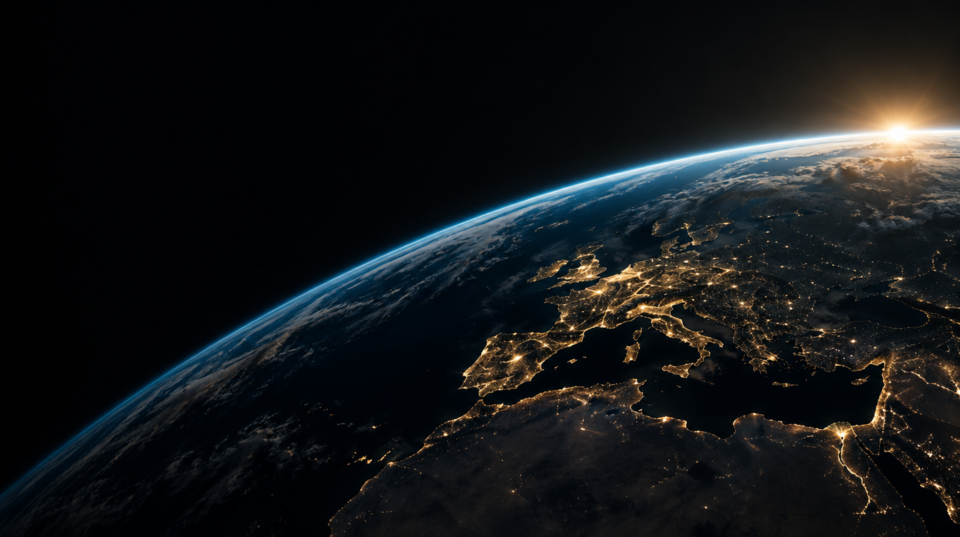 Sunrise over the curved horizon of Earth